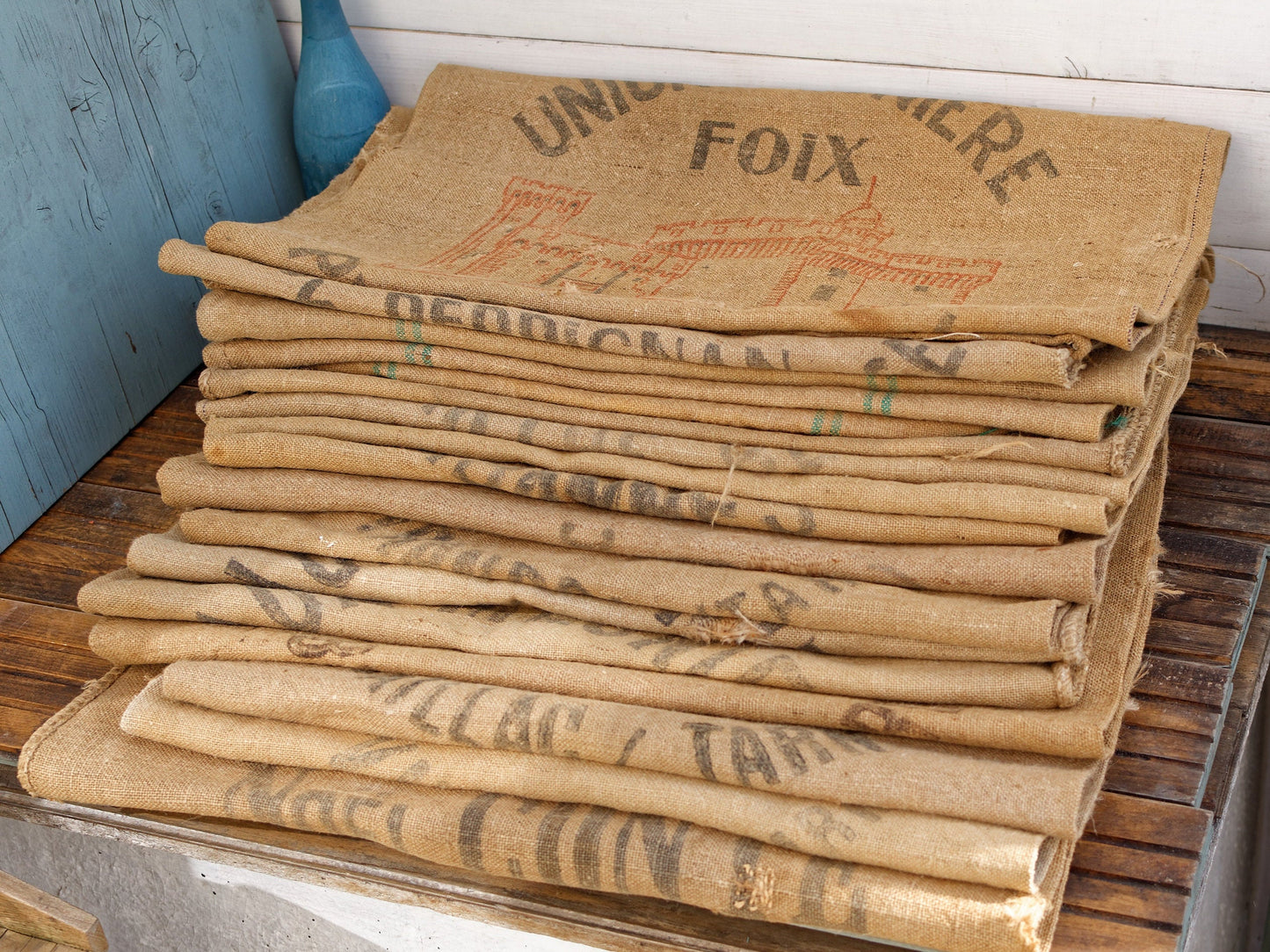 French Antique Grain Sack ~ "Saint-Freres" ~ Farm Agriculture Advertising Bag ~ "Sac en Jute" ~ TARN