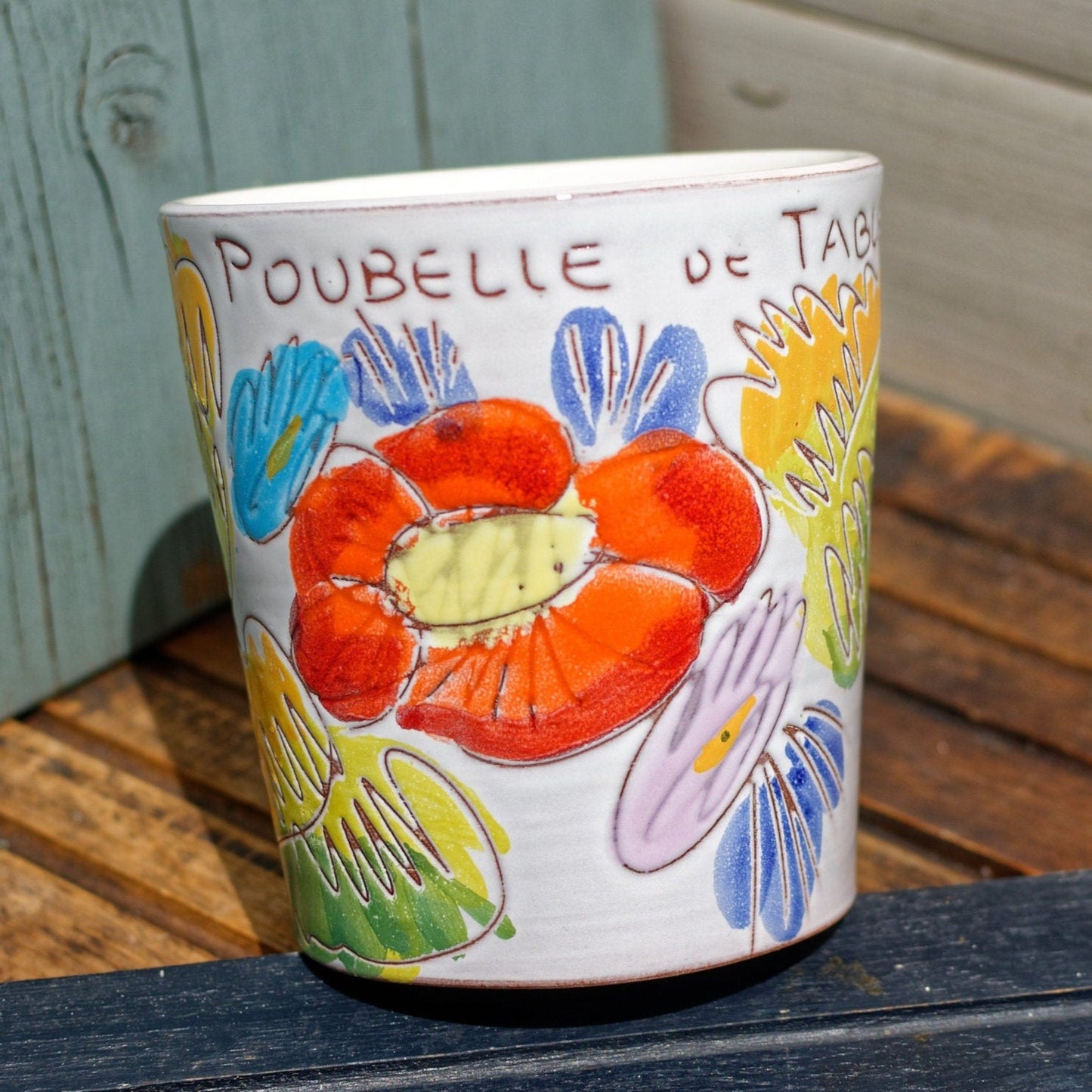French Vintage Hand-Painted PORCELAIN table bin pot Poubelle de Table