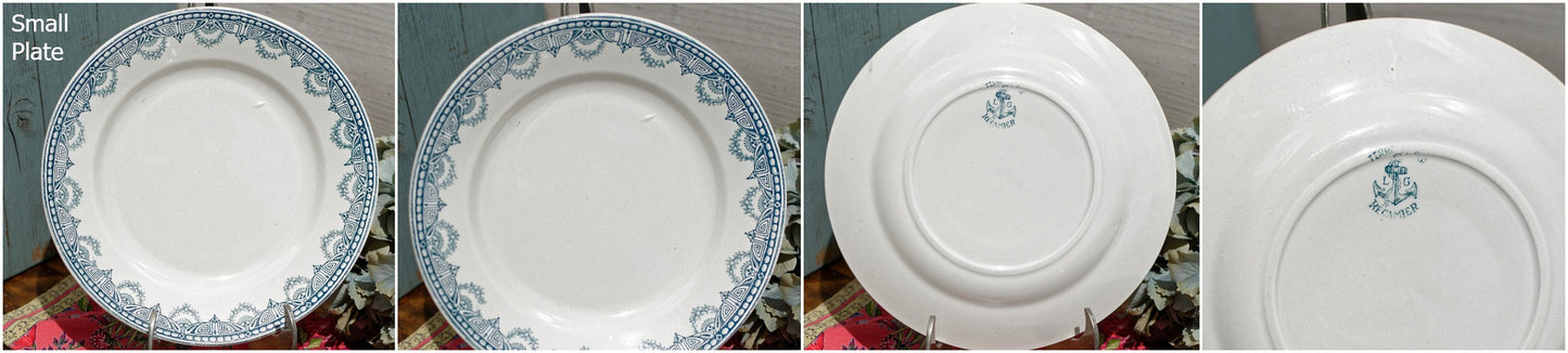 1910s ~ French Antique Ironstone Teal TRANSFERWARE Dinner Plate ~ Léon Graves 'LG' Clairefontaine ~ 'Recamier' Pattern ~ Terre de fer ~ Ironstone