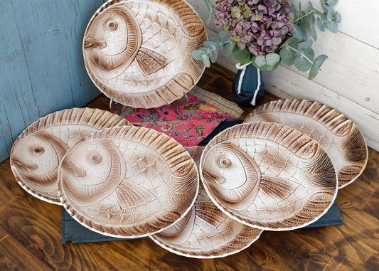 French Barbotine Majolica Fish Shaped Plate Sarreguemines France Terre de Fer