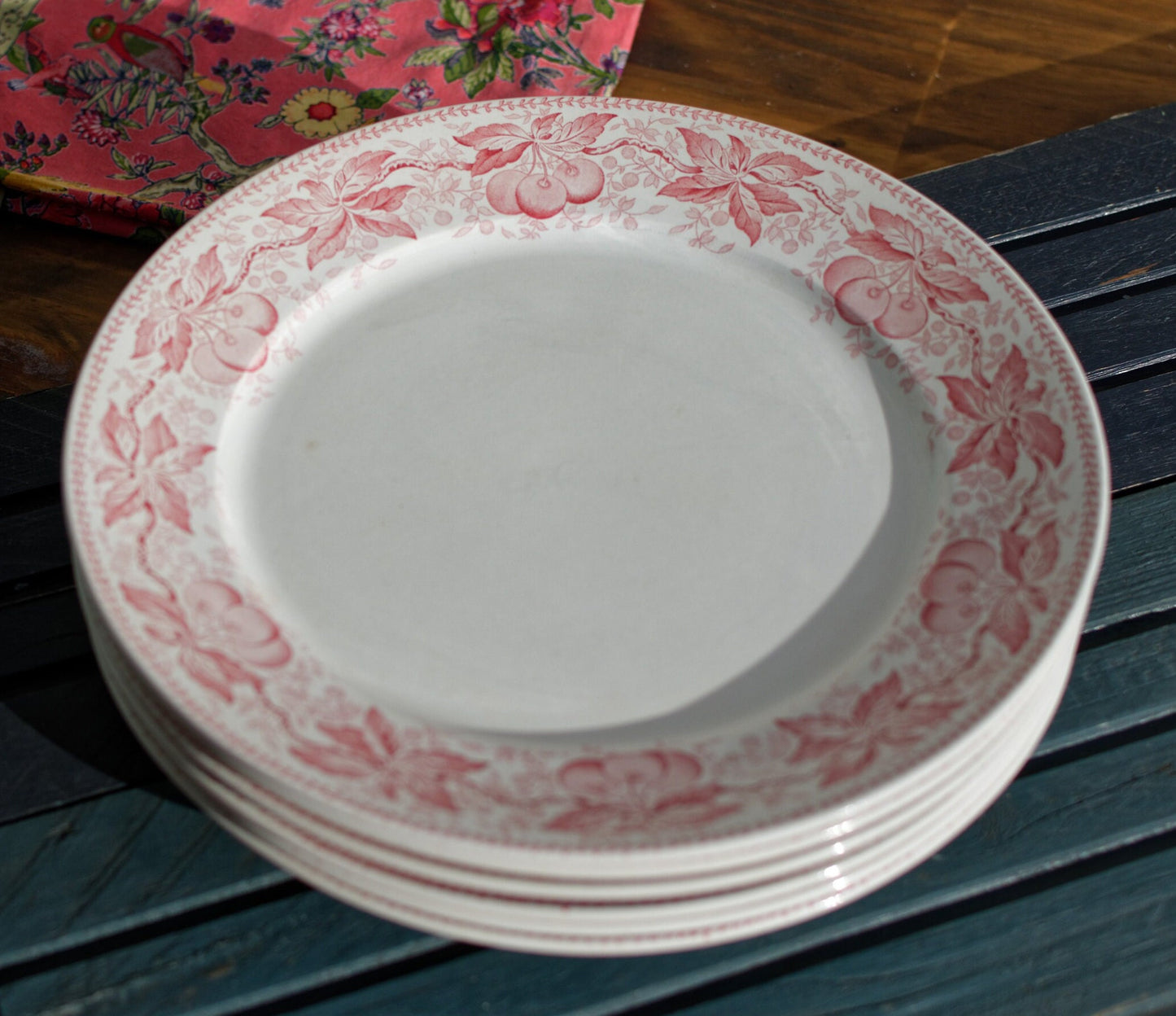 French Ironstone Red Transferware Dinner Plate CERISES Motif FT (Fenal Theophile) Badonviller France Terre de Fer