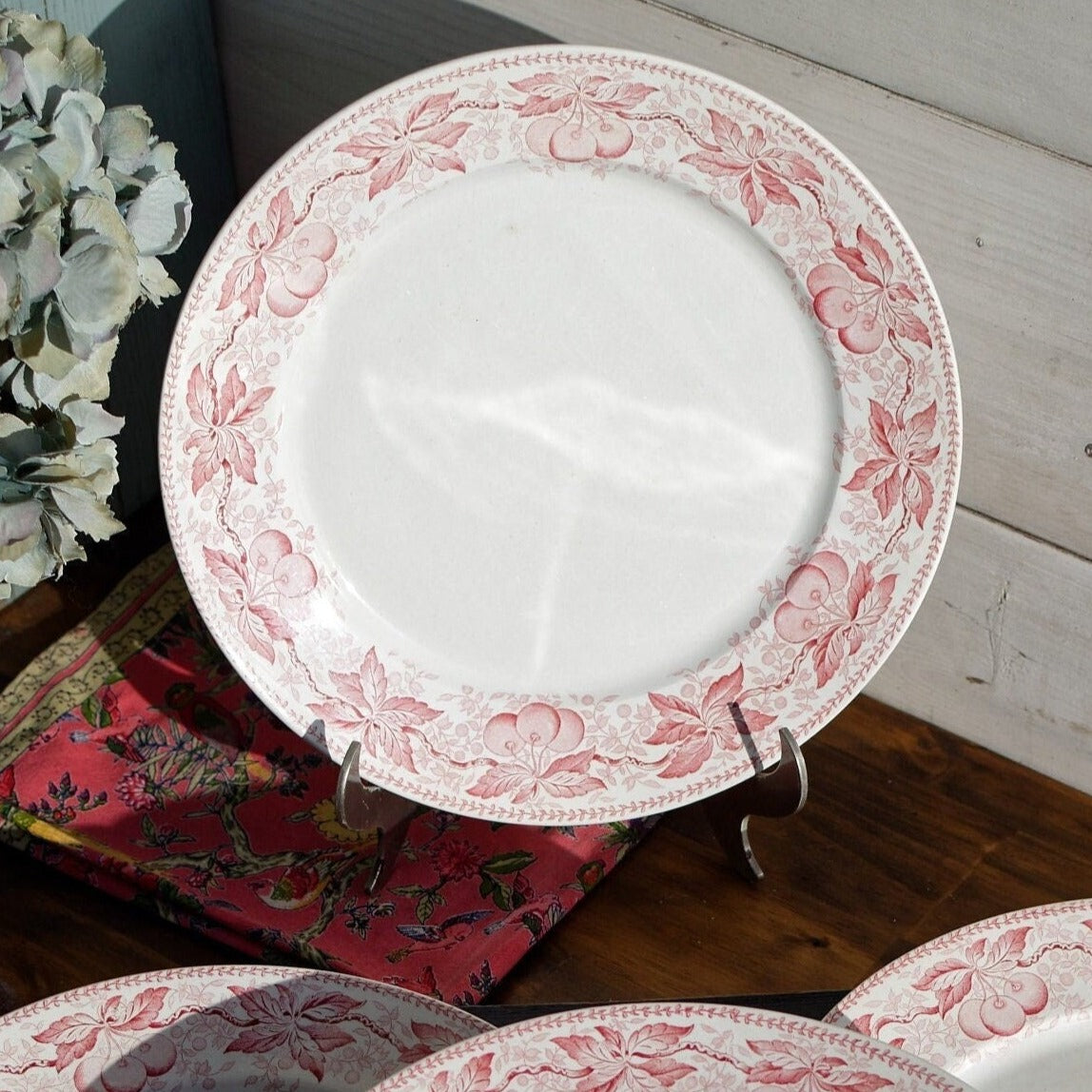 French Ironstone Red Transferware Dinner Plate CERISES Motif FT (Fenal Theophile) Badonviller France Terre de Fer