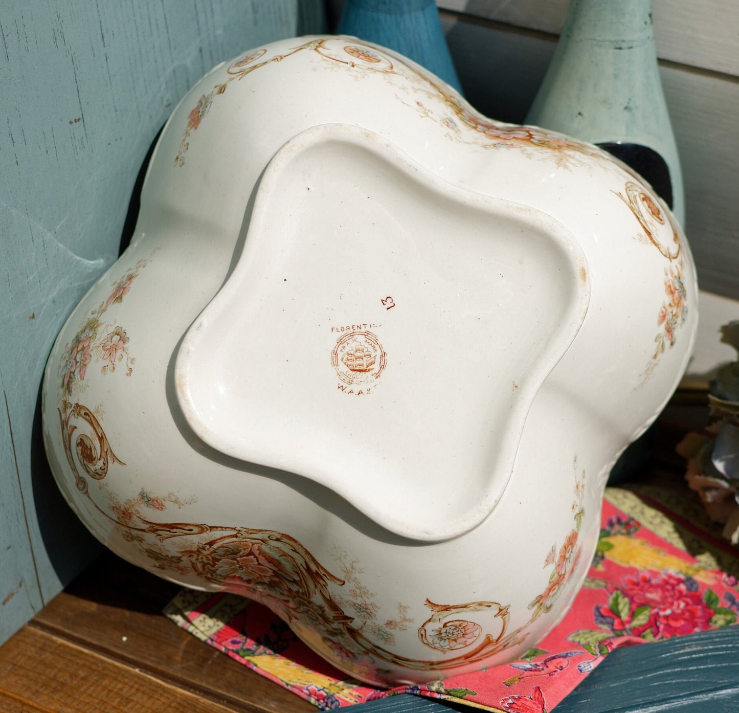 English Ironstone China Serving Bowl Florentina Trade Mark England W.A.A. (William Alsager Adderley) & Co Daisy Bank Pottery in Longton Stoke on Trent