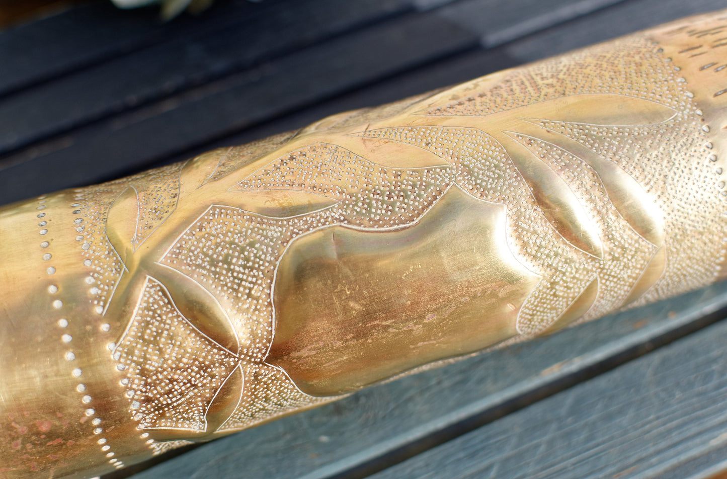 French Antique Collectible Remington Hand Carved Empty Shell Case "Vase" ~ 1914-18 WWI ~ Large Brass Bullet UMC 75 mm