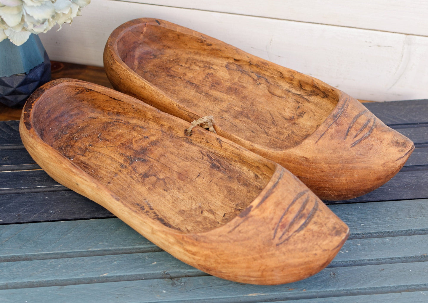 French Antique Hand-Carved Wooden Dutch Clogs French Sabot Farm Gardening Shoes