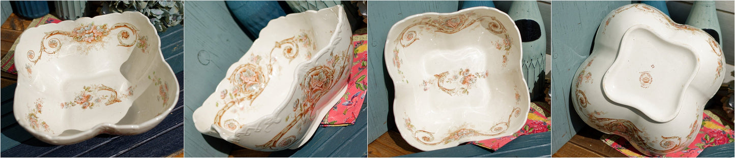 English Ironstone China Serving Bowl Florentina Trade Mark England W.A.A. (William Alsager Adderley) & Co Daisy Bank Pottery in Longton Stoke on Trent