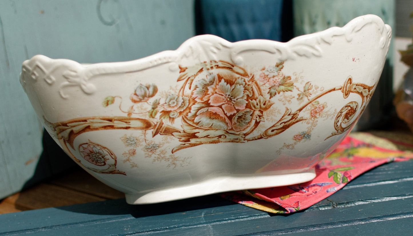 English Ironstone China Serving Bowl Florentina Trade Mark England W.A.A. (William Alsager Adderley) & Co Daisy Bank Pottery in Longton Stoke on Trent