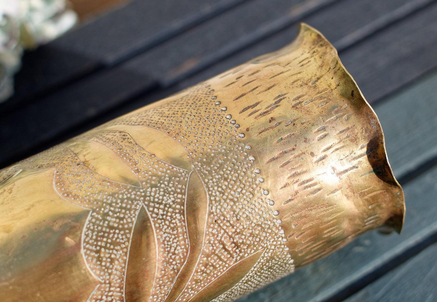 French Antique Collectible Remington Hand Carved Empty Shell Case "Vase" ~ 1914-18 WWI ~ Large Brass Bullet UMC 75 mm