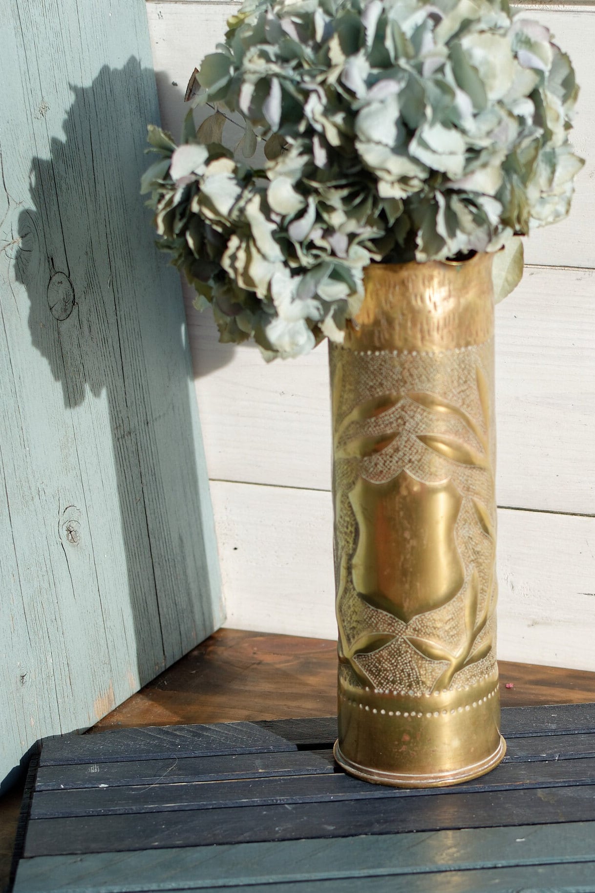 French Antique Collectible Remington Hand Carved Empty Shell Case "Vase" ~ 1914-18 WWI ~ Large Brass Bullet UMC 75 mm