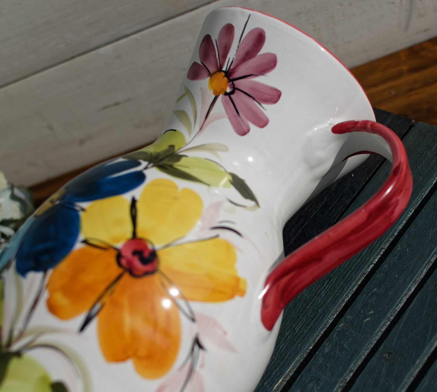 French Hand-Painted Porcelain Floral Pitcher Fait Main
