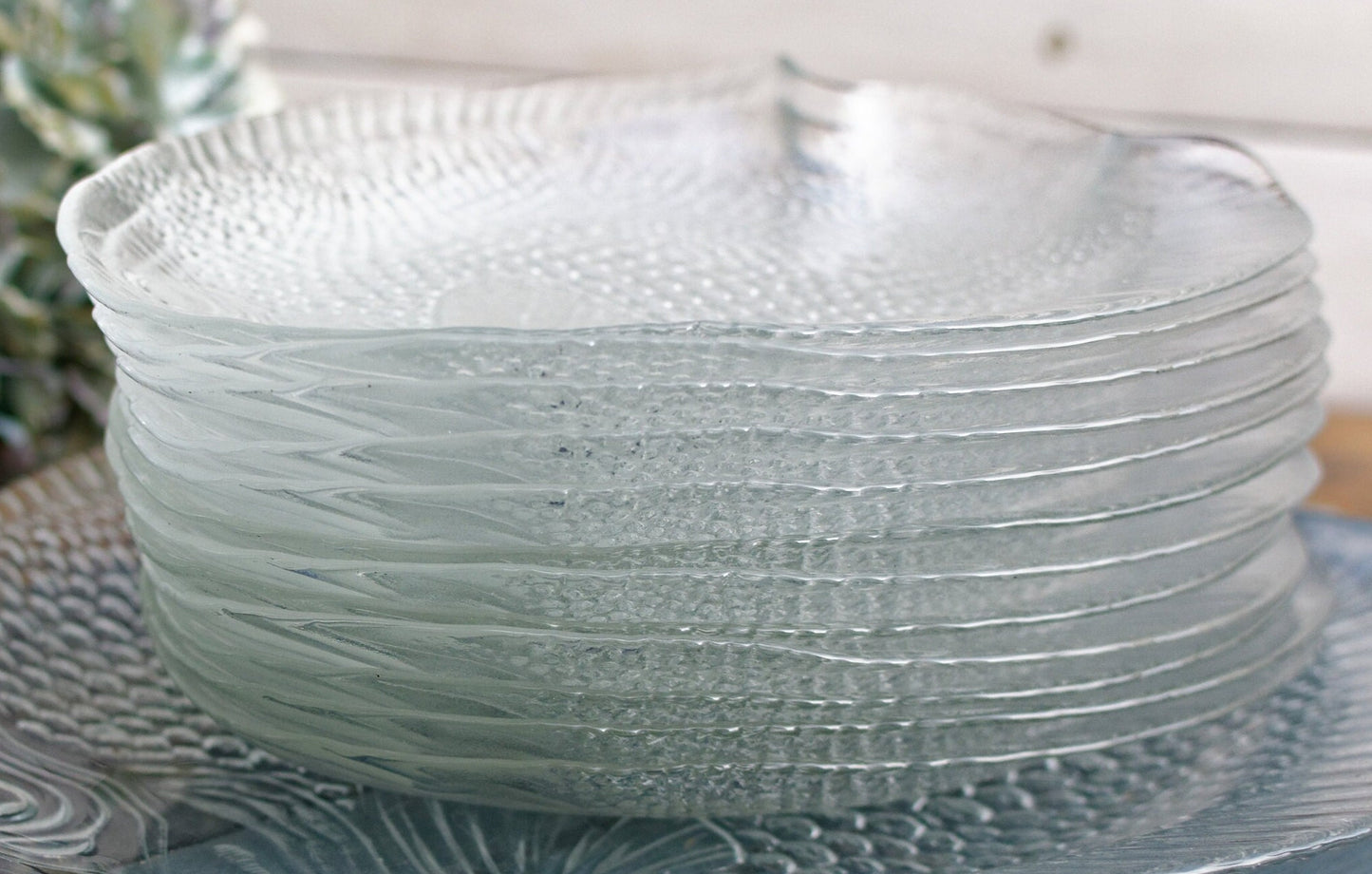 French Vintage Clear Transparent Glass Fish Shaped Embossed Plate ARCOROC France