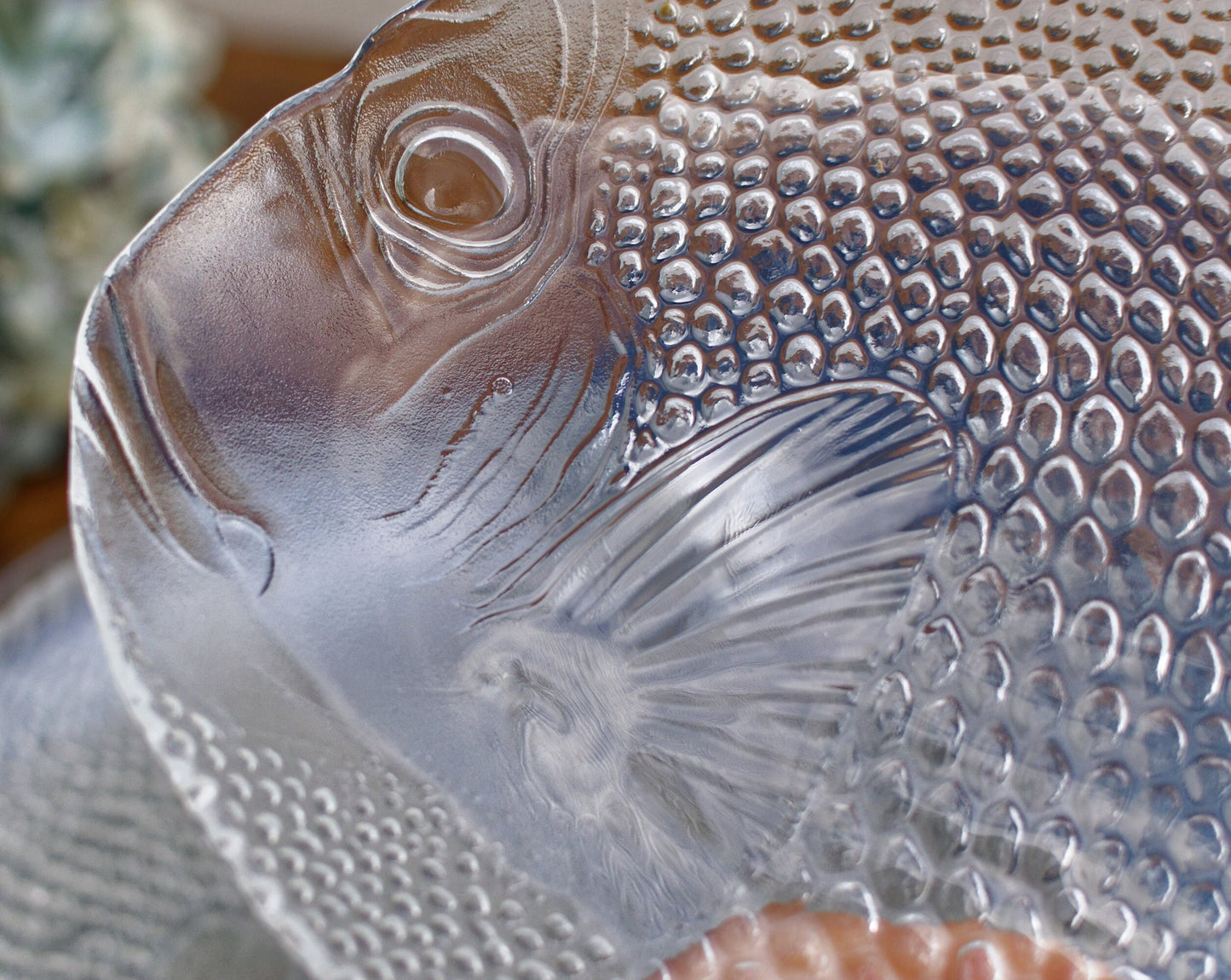 French Vintage Clear Transparent Glass Fish Shaped Embossed Plate ARCOROC France