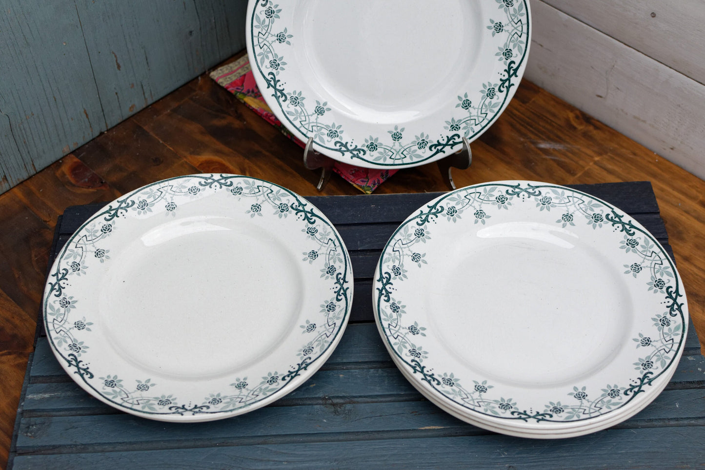 French Ironstone Green Transferware Plate BLERIOT Motif Saint Amand et Hamage NORD Terre de Fer