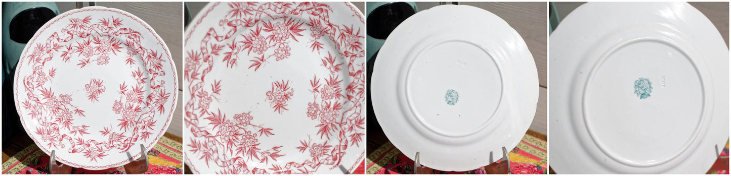 French Ironstone Red Transferware Small Plate Sarreguemines Terre de Fer