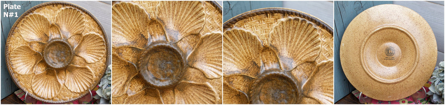 French Barbotine Majolica Oyster Huître Plate CHANTILLY FRANCE Peint a la main Decor inalterable