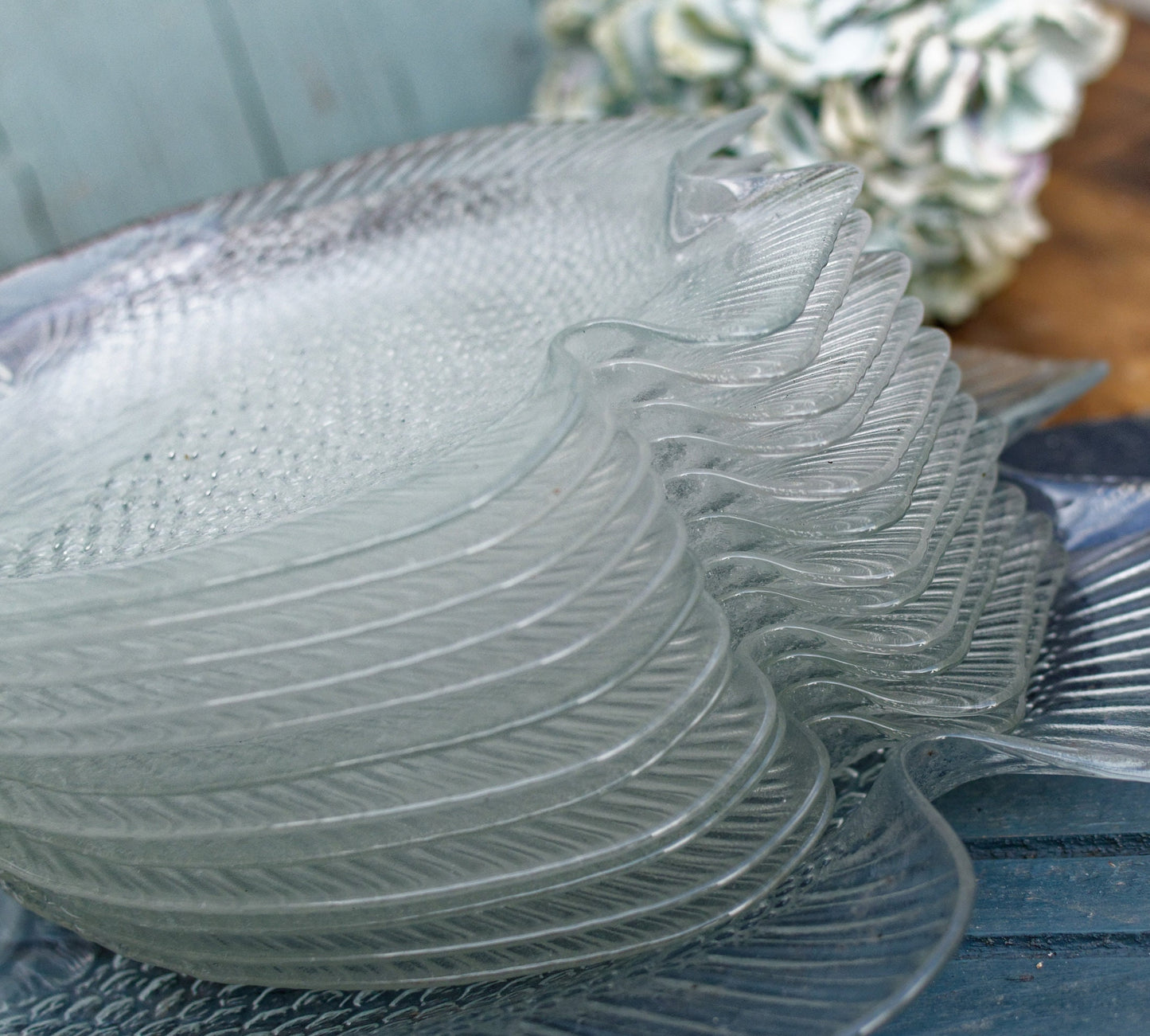 French Vintage Clear Transparent Glass Fish Shaped Embossed Plate ARCOROC France