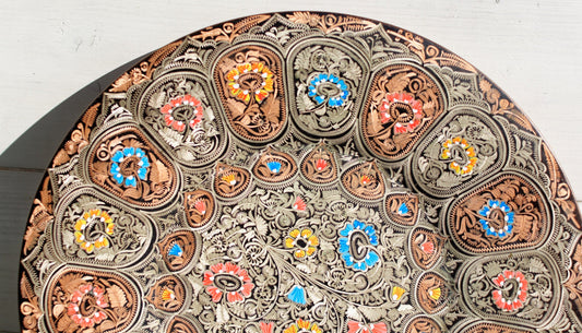 希少なハンドエッチングのエルジンチャンリラル銅装飾壁プレート ~ 吊り下げ彫刻テクスチャートルコ壁アート ~ ハンマード銅 ~ トルコ製