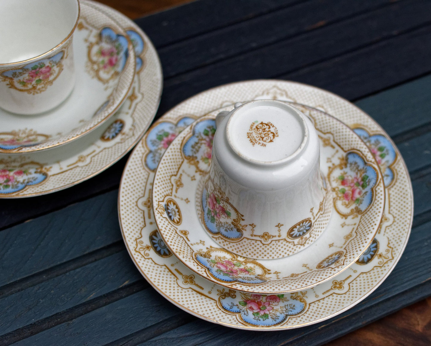 English Bone China Porcelain Cup Saucer Plate Heathcote (H.M. Williamson & Sons) Calcais England
