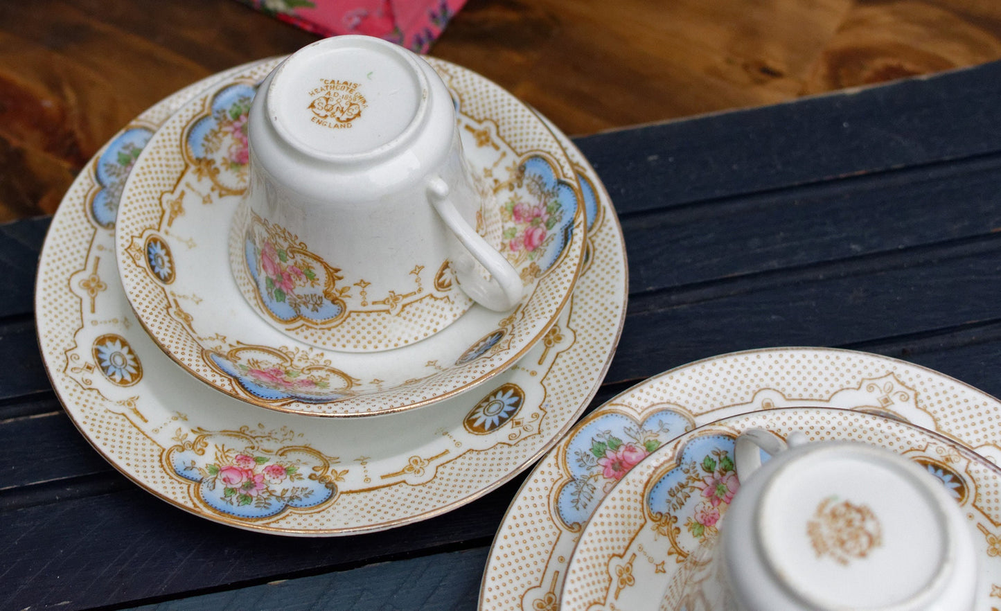 English Bone China Porcelain Cup Saucer Plate Heathcote (H.M. Williamson & Sons) Calcais England