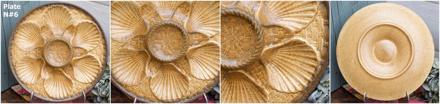 French Barbotine Majolica Oyster Huître Plate CHANTILLY FRANCE Peint a la main Decor inalterable