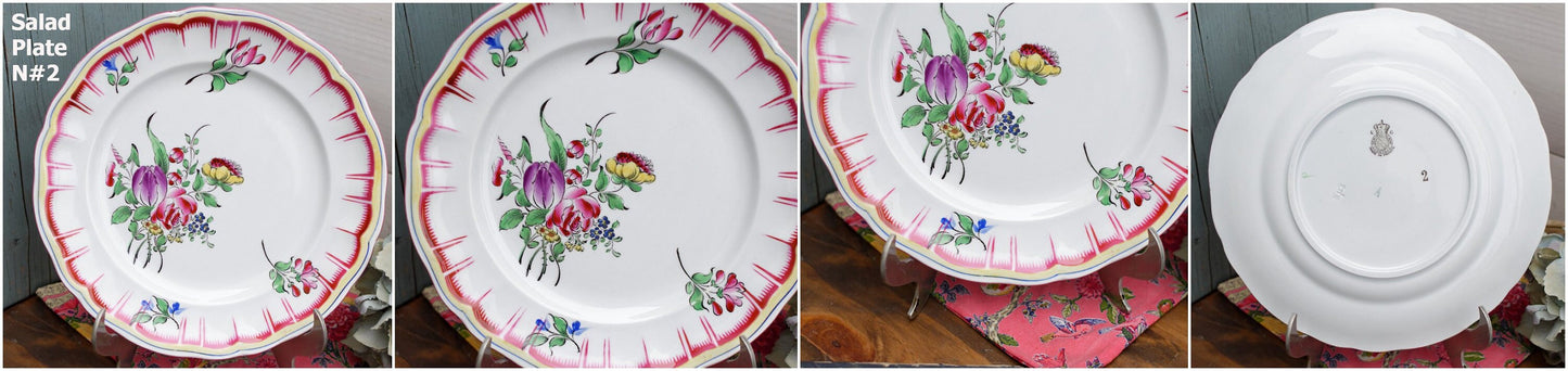 French Hand-Painted Ironstone Plate Roses & Tulips K&G (Keller et Guérin) Lunéville Terre de Fer