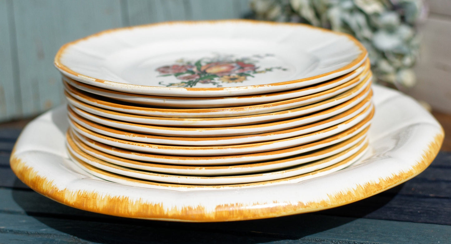 French Ironstone Hand-Painted Cake Plate DIGOIN SARREGUEMINES FRANCE Lorraine decor a la main red tulips pattern Terre de Fer
