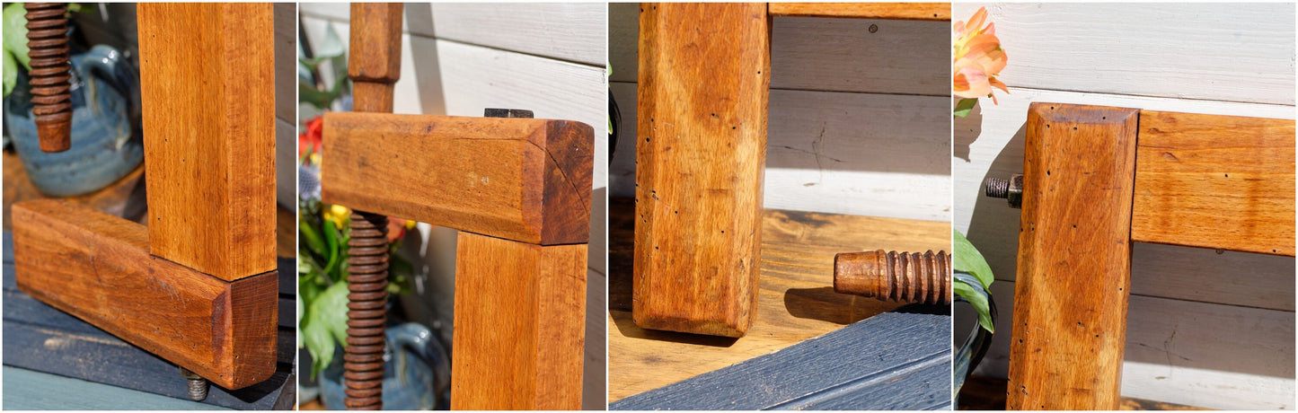 1900s ~ Library C Clamp ~ French Antique Large Wooden Clamp ~ Screw Press ~ Vice ~ Joinery Tool