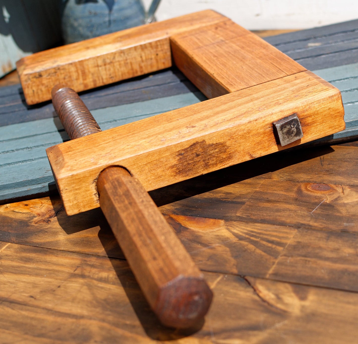 1900s ~ Library C Clamp ~ French Antique Large Wooden Clamp ~ Screw Press ~ Vice ~ Joinery Tool