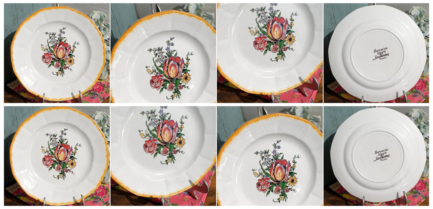 French Ironstone Hand-Painted Cake Plate DIGOIN SARREGUEMINES FRANCE Lorraine decor a la main red tulips pattern Terre de Fer