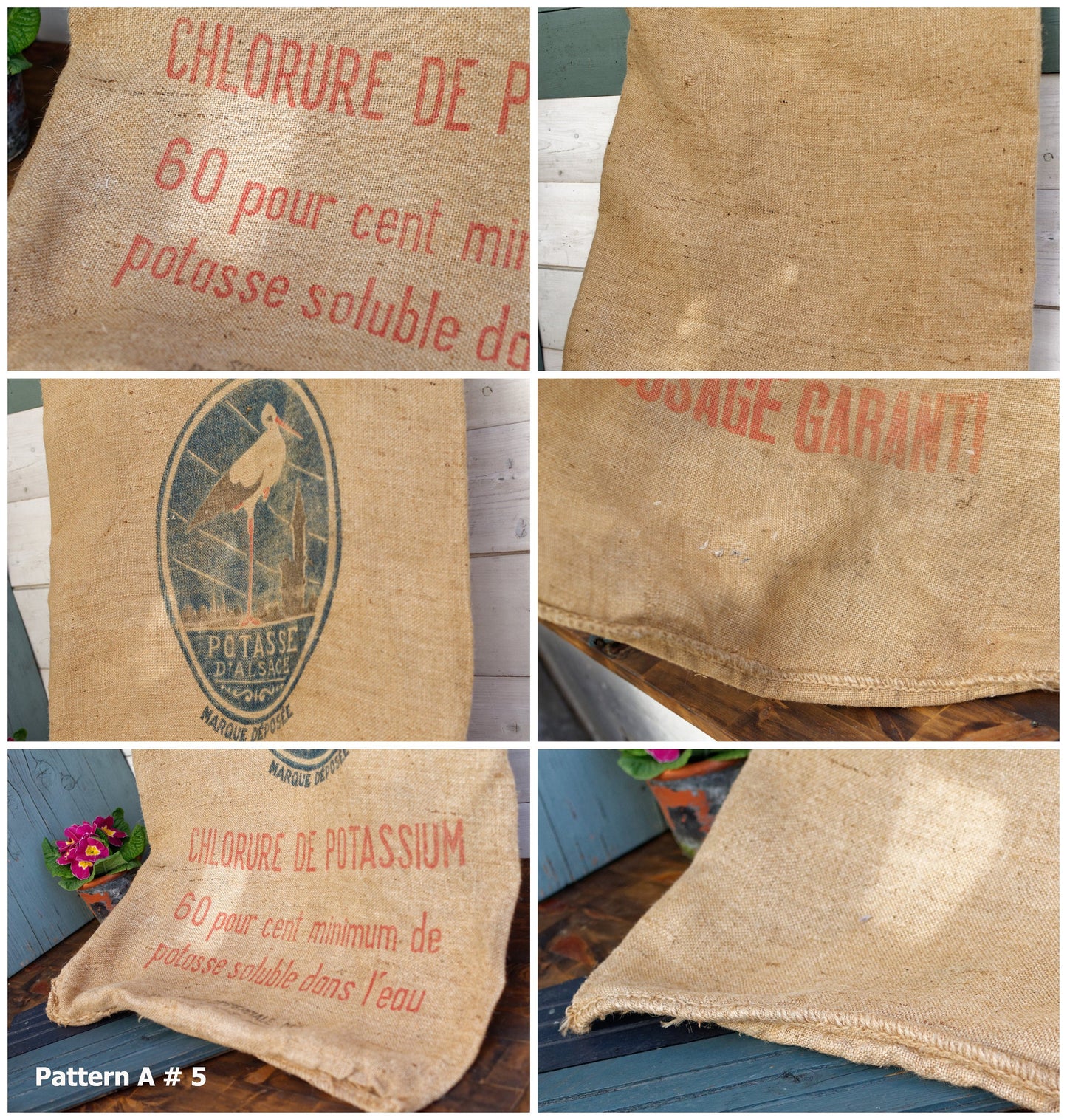 French Antique Grain Sack Farm Agricultural Advertising Jute Hessian Burlap Bag Potasse d'Alsace