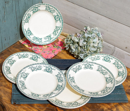 French Ironstone Green Transferware Plate TALMA LONGWY Terre de Fer