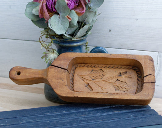 French Antique Wooden Hand-Carved Stamp Butter Mold Mould