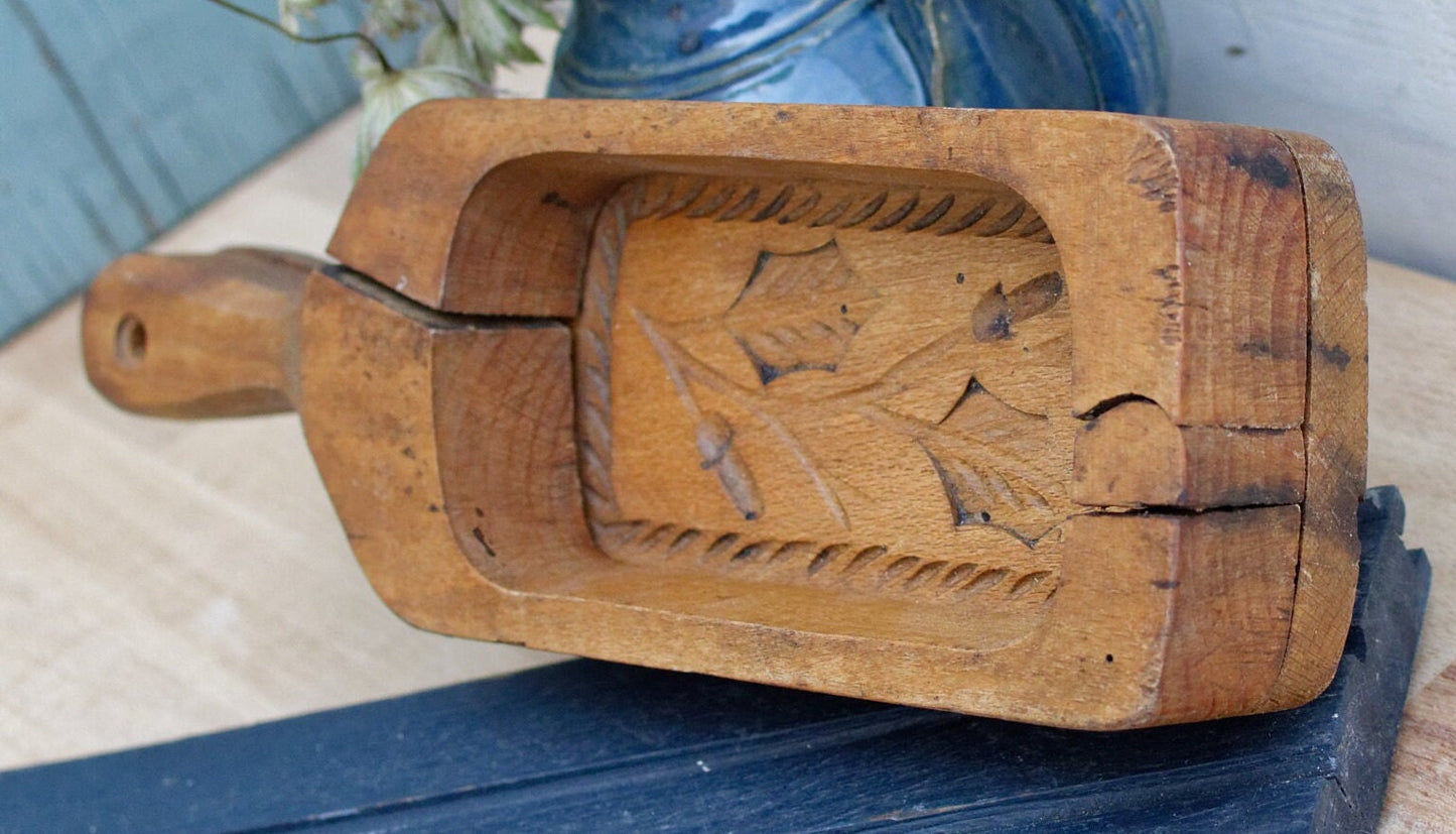 French Antique Wooden Hand-Carved Stamp Butter Mold Mould