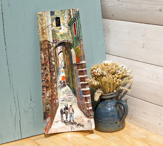 French Vintage Hanging Artwork VALLAURIS Decor Village Scene