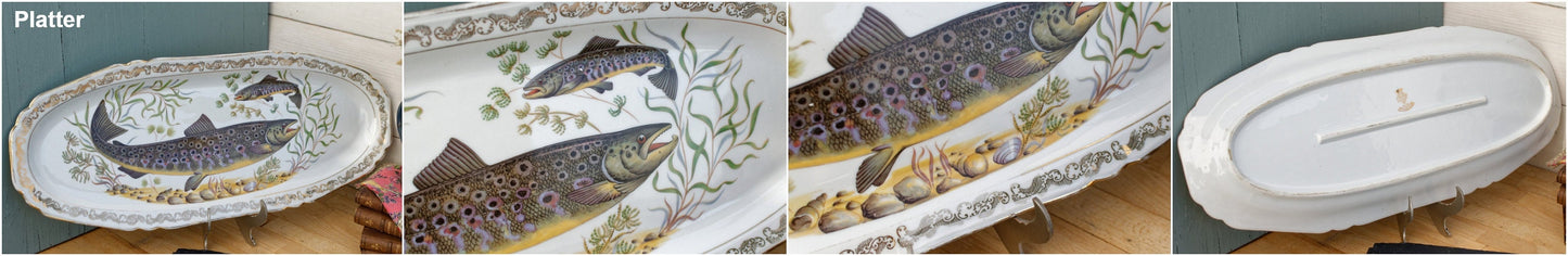 French Fine Porcelain Fish Service Plate Platter CP - France - Porcelaine de Luxe de la Compagnie Nationale