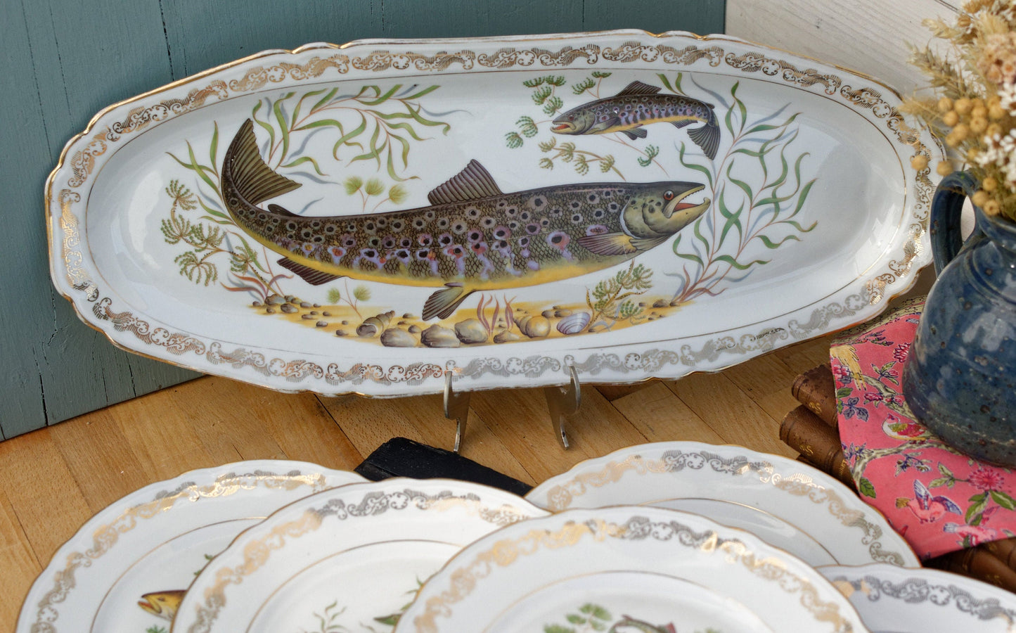French Fine Porcelain Fish Service Plate Platter CP - France - Porcelaine de Luxe de la Compagnie Nationale