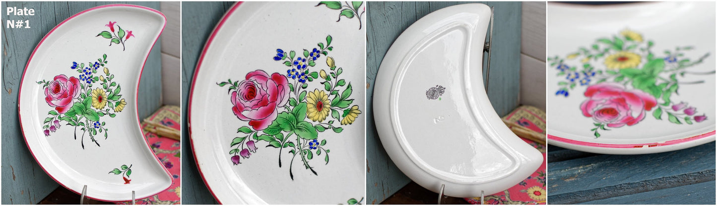 French Ironstone Half Moon Plate K&G (Keller et Guérin) Lunéville Demi Porcelaine Made in France Terre de Fer