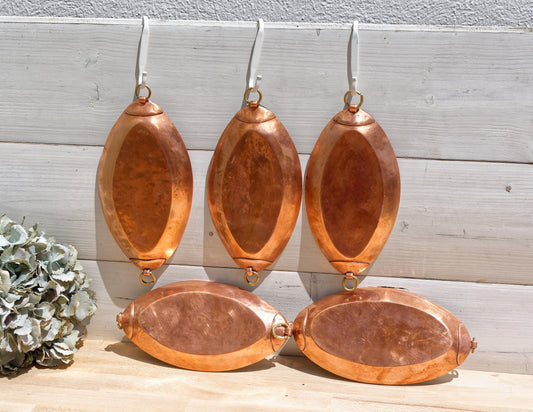 French Vintage Decorative Minature COPPER Artisanal Hanging Oval Pan Skillet set of 5