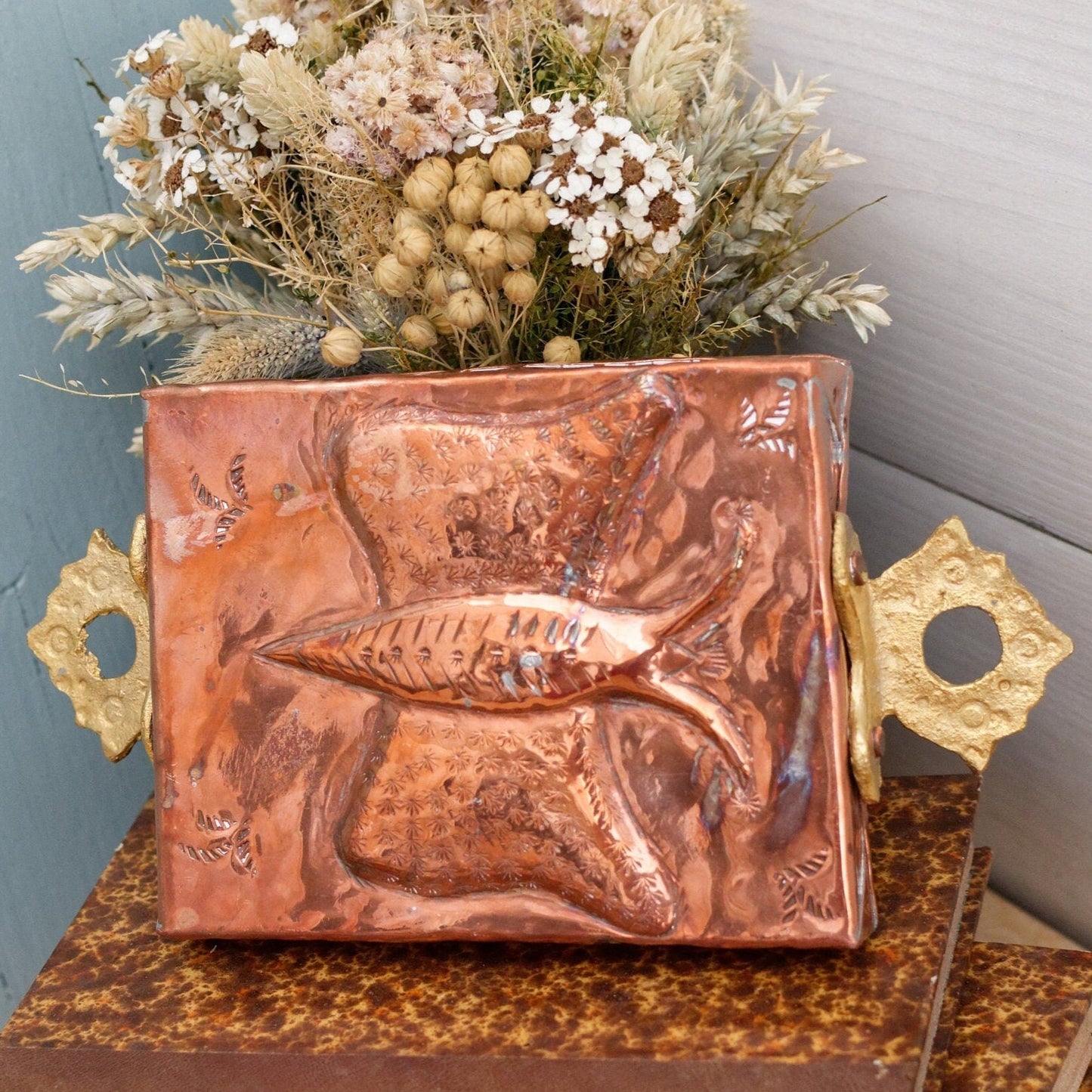 French Antique Handmade Copper Baking Mold with Brass Handles