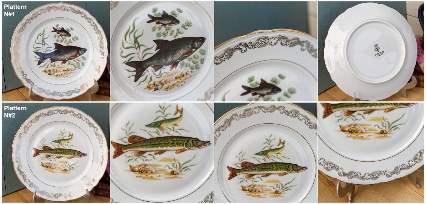 French Fine Porcelain Fish Service Plate Platter CP - France - Porcelaine de Luxe de la Compagnie Nationale