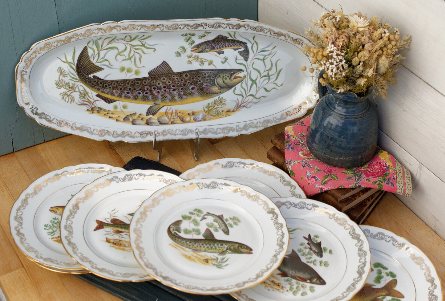 French Fine Porcelain Fish Service Plate Platter CP - France - Porcelaine de Luxe de la Compagnie Nationale
