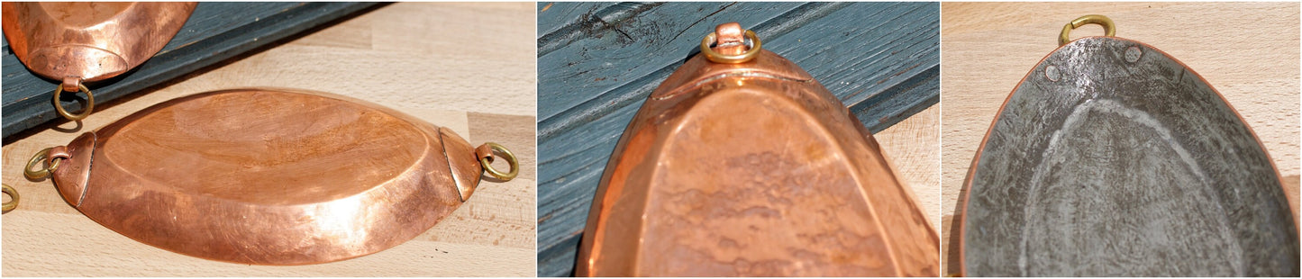 French Vintage Decorative Minature COPPER Artisanal Hanging Oval Pan Skillet set of 5