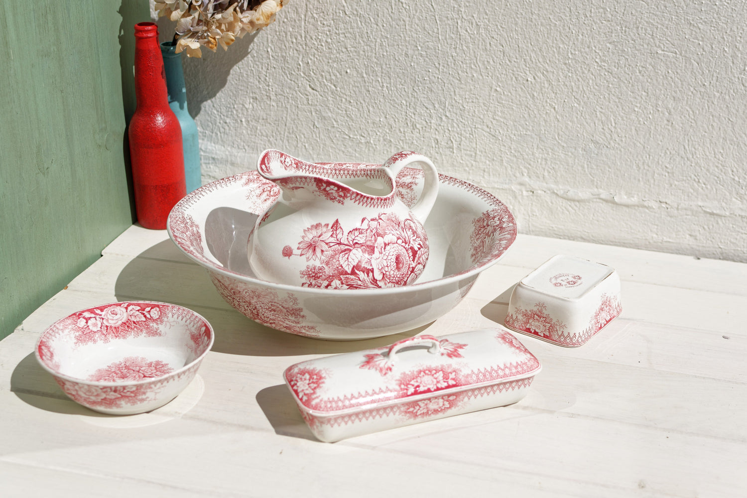 French Vintage Ironstone Bathroom Accessory Set Pitcher Basin Broc et Cuvette en Faience Terre de Fer 