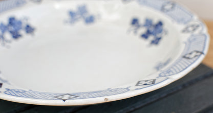 French Antique Ironstone Round Serving Bowl K&G (Keller et Guerin) Luneville Terre de fer en Faience Blue Transferware