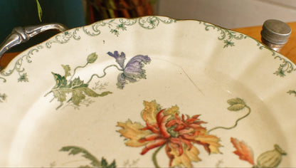 1860s Silver Plated Warmer CHOISY-Le-ROI (HB & cie) PAVOT French Antique Silver Polychrome Ironstone Plate Warmer Assiette Chauffante en Faïence