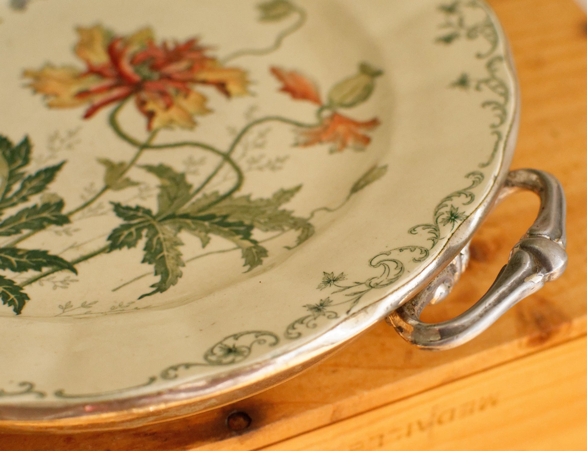 1860s Silver Plated Warmer CHOISY-Le-ROI (HB & cie) PAVOT French Antique Silver Polychrome Ironstone Plate Warmer Assiette Chauffante en Faïence