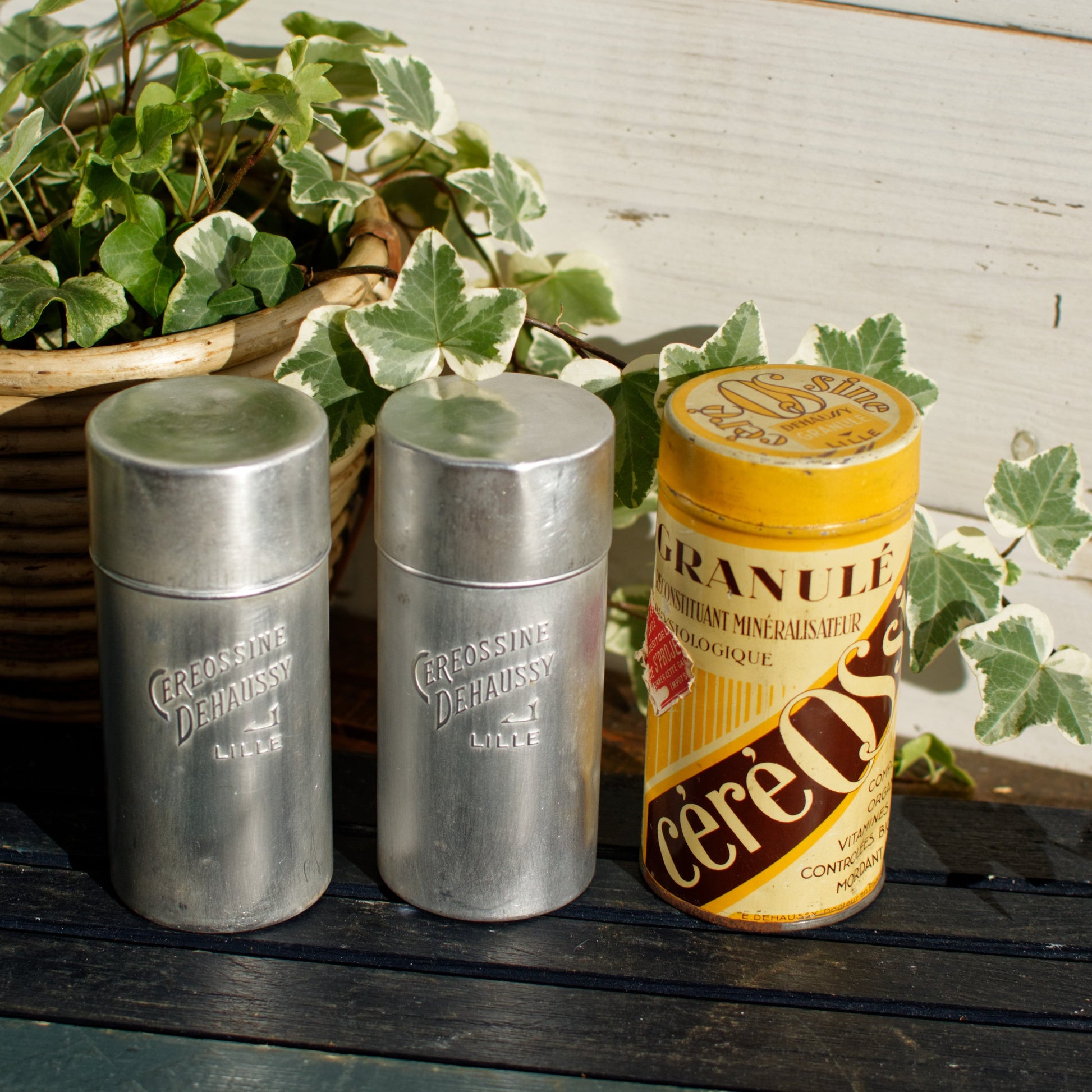 French Vintage Aluminum Advertising Tin Bin ~ CéréOSsine ~ Lab. DEHAUSSY LILLE