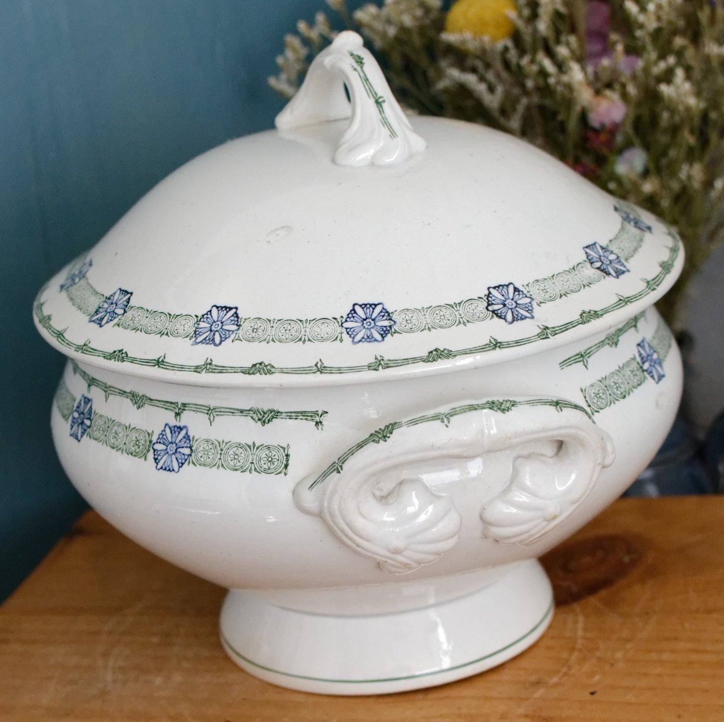 French Antique Ironstone Terre de Fer 6009 St Amand Faience Soup Tureen Soupiere