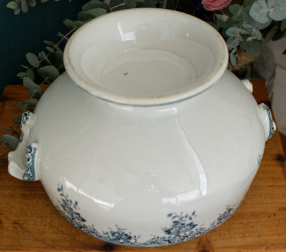 "ACACIA" Motif Moulins des Loups et Hamage Nord French Antique Ironstone Blue Transferware Soup Tureen "Soupiere" Terre de fer en Faience