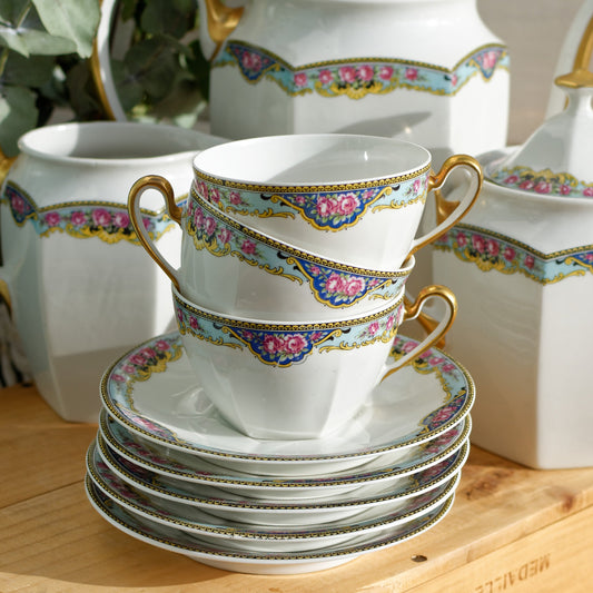 1930s ~ A.F. Andre Francois LIMOGES France ~ French Antique Fine Porcelain Partial Coffee/Tea Service for 4 ppl ~ Fine China Replacement Pieces